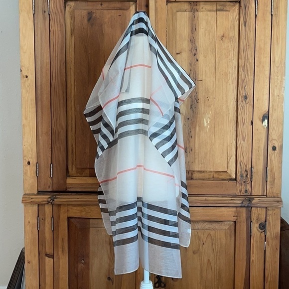 Fashion Scarves Beige Striped 💯 Viscose - Picture 9 of 14